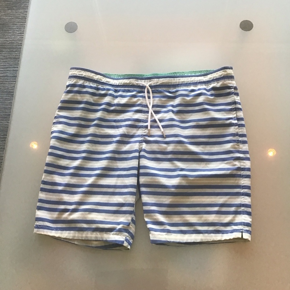Bonobos Blue White Striped Mesh Lined Board Shorts Swim Trunks S 9" inseam‎